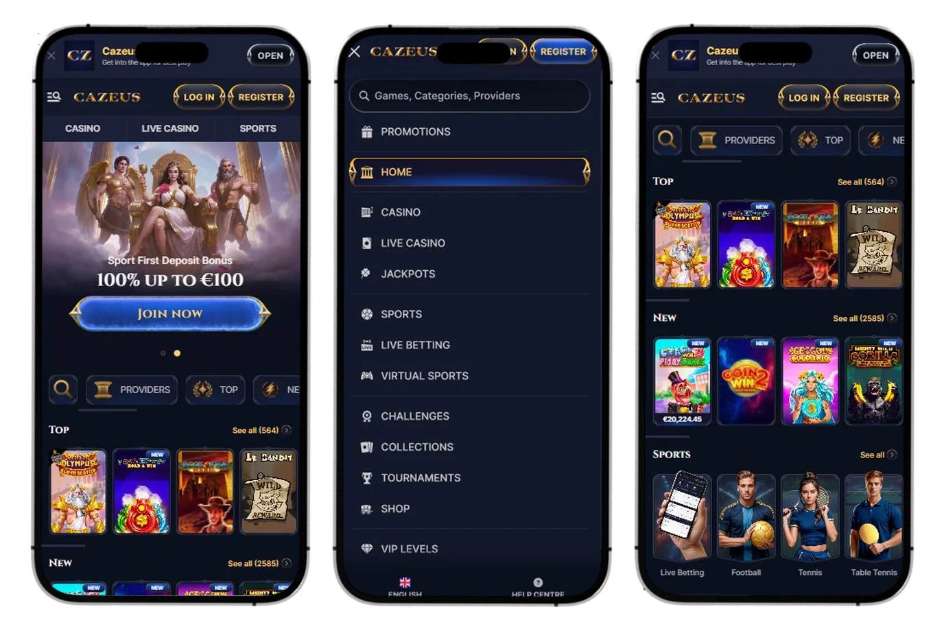 Capture d'écran de l'app Cazeus Casino
